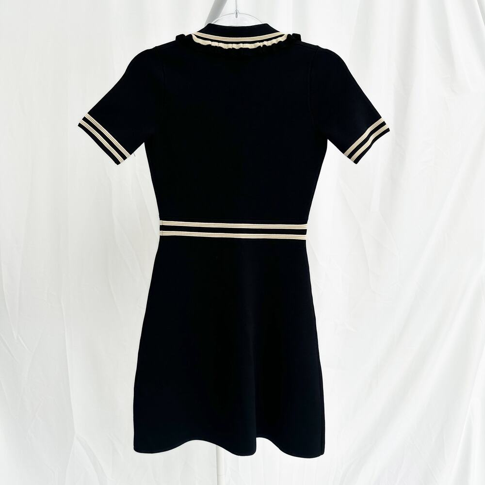 Sandro Black Short-Sleeve Mini Dress with Cream Trim - Picture 3 of 7